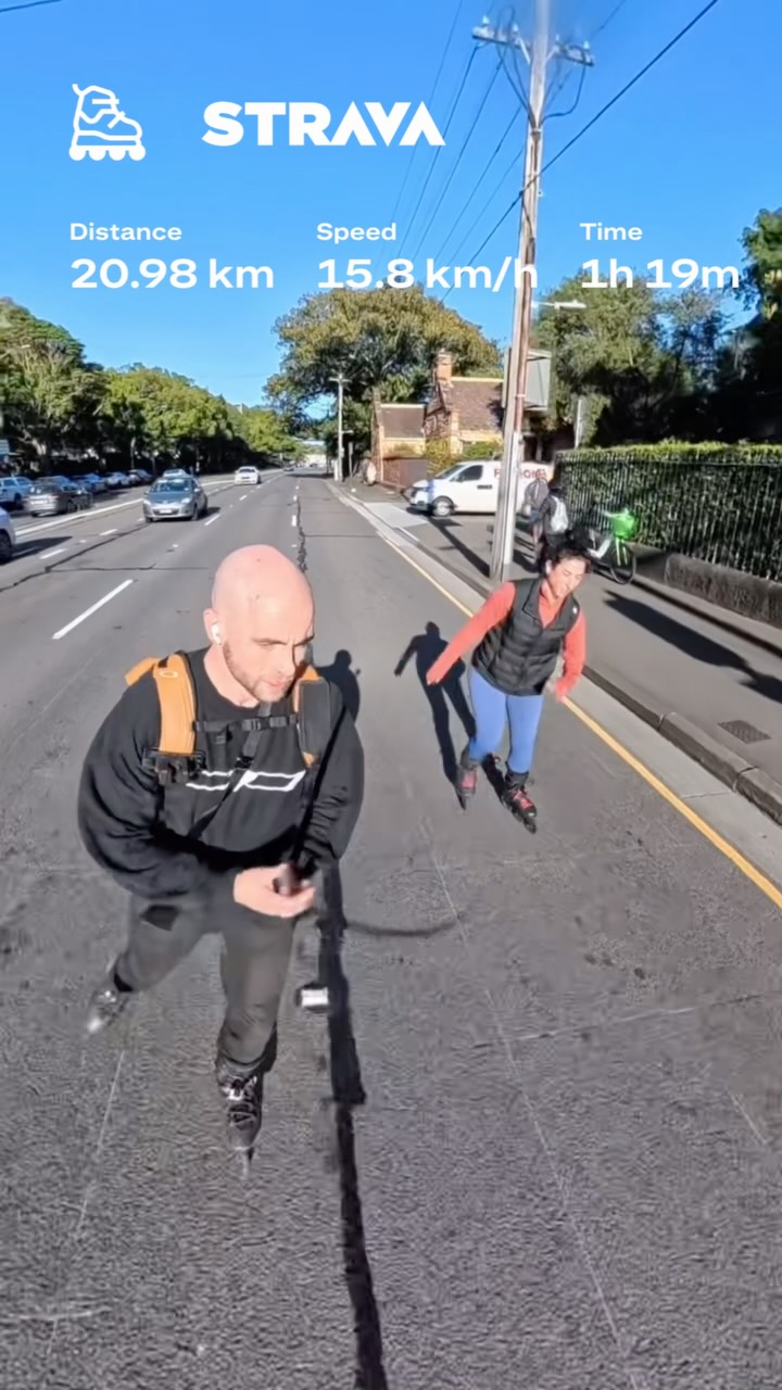 Jake and Laura training together on inline skates