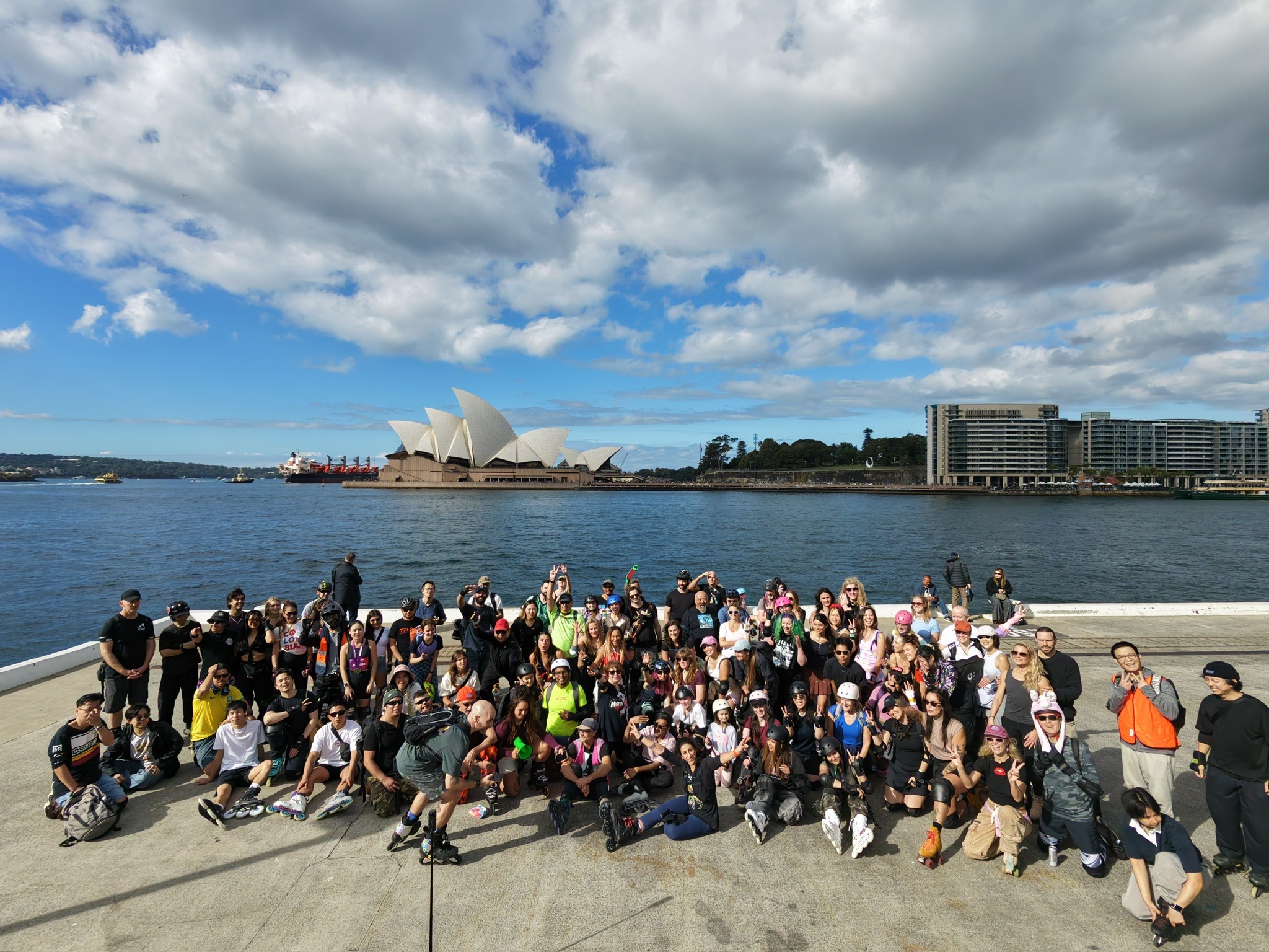 A large community of skaters gathered in front of the Sydney Opera House for Worldwide Rollout Day